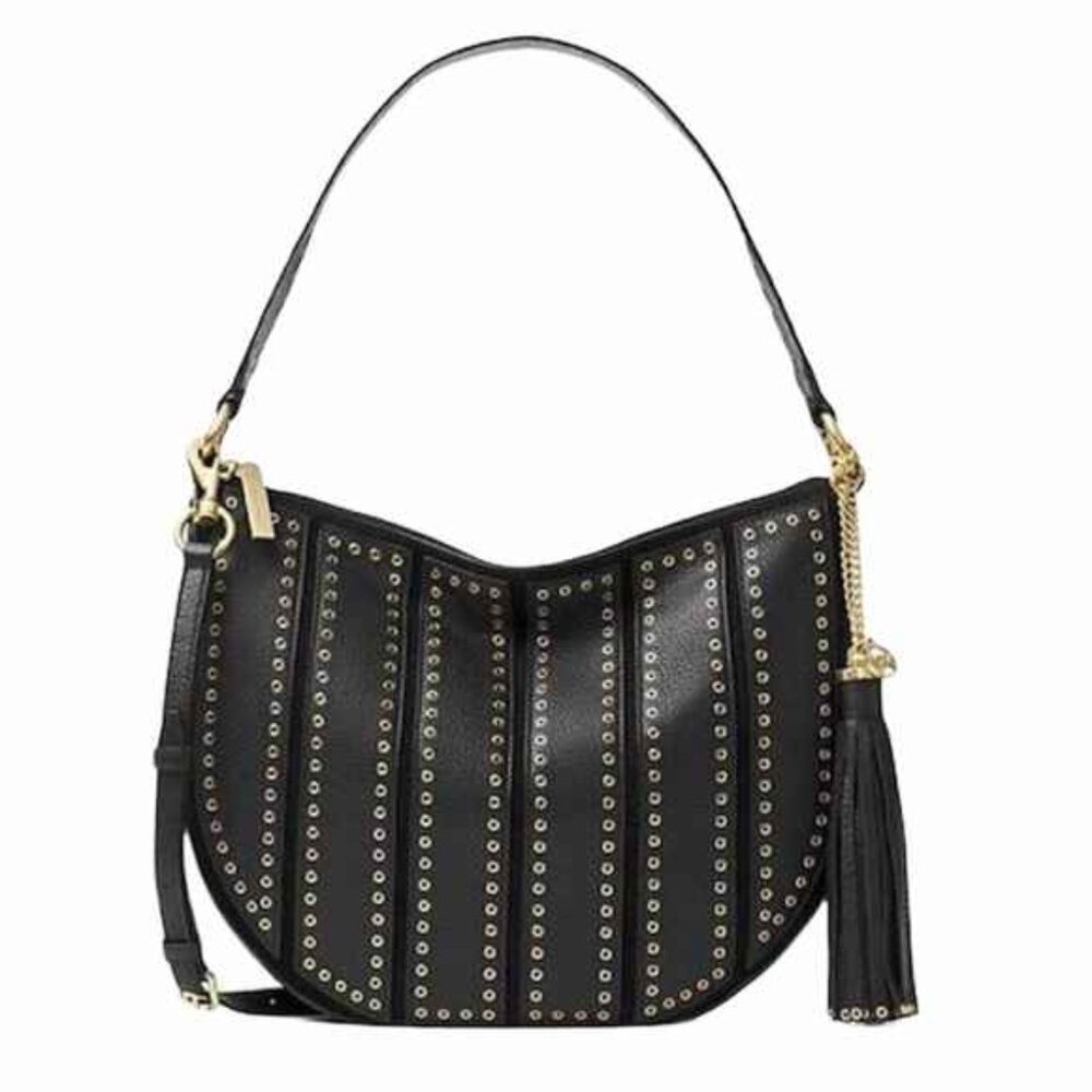 Michael Kors - Brooklyn Grommet Handbag Black Leather/ Silver Accents  - NWT